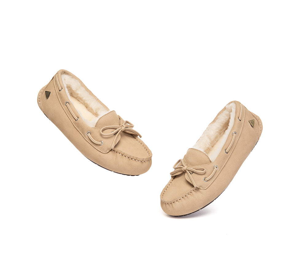 UGG Slippers Women Sheepskin Wool Bow Moccasins Pommie