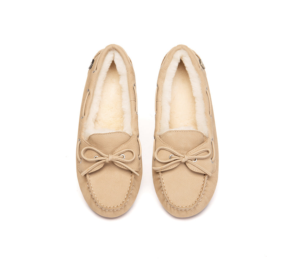 UGG Slippers Women Sheepskin Wool Bow Moccasins Pommie