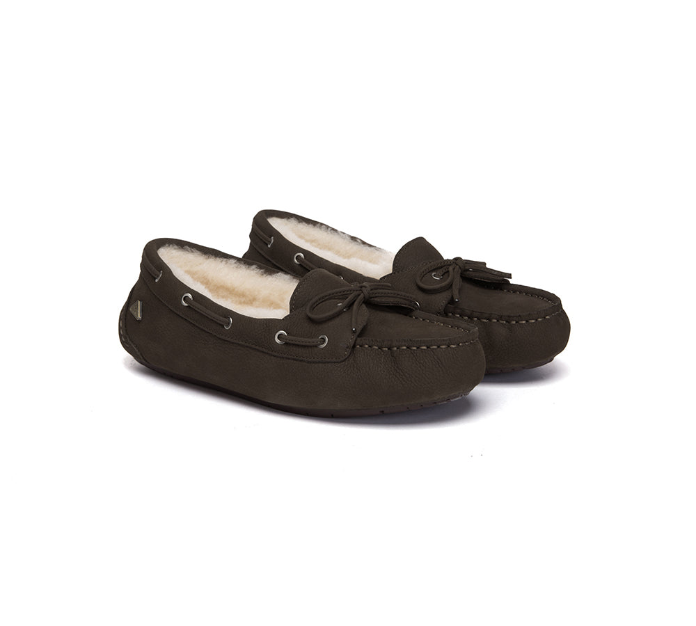 UGG Slippers Women Sheepskin Wool Bow Moccasins Pommie