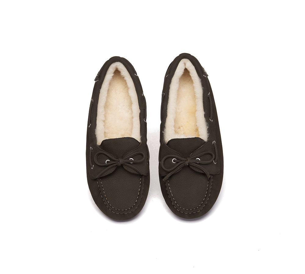UGG Slippers Women Sheepskin Wool Bow Moccasins Pommie