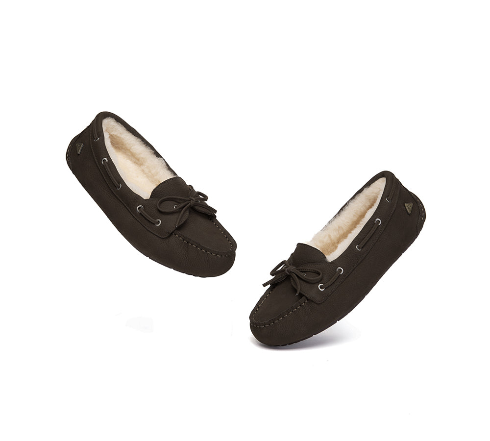 UGG Slippers Women Sheepskin Wool Bow Moccasins Pommie