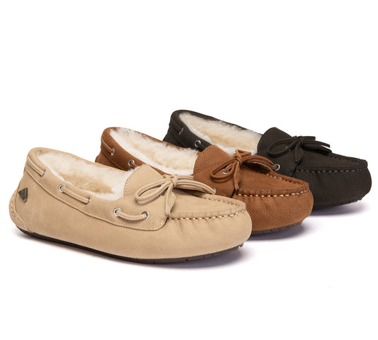 UGG Slippers Women Sheepskin Wool Bow Moccasins Pommie