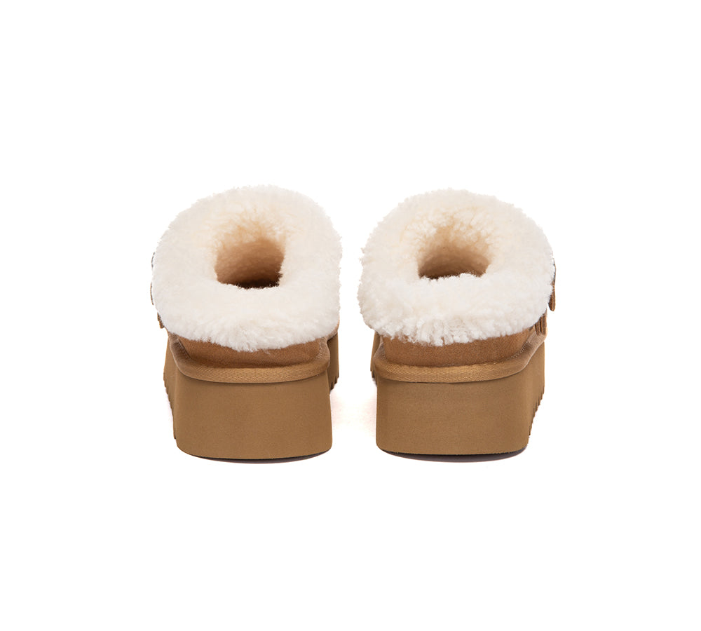 UGG Slippers Sheepskin Wool Adjustable Strap Platform Pulsey