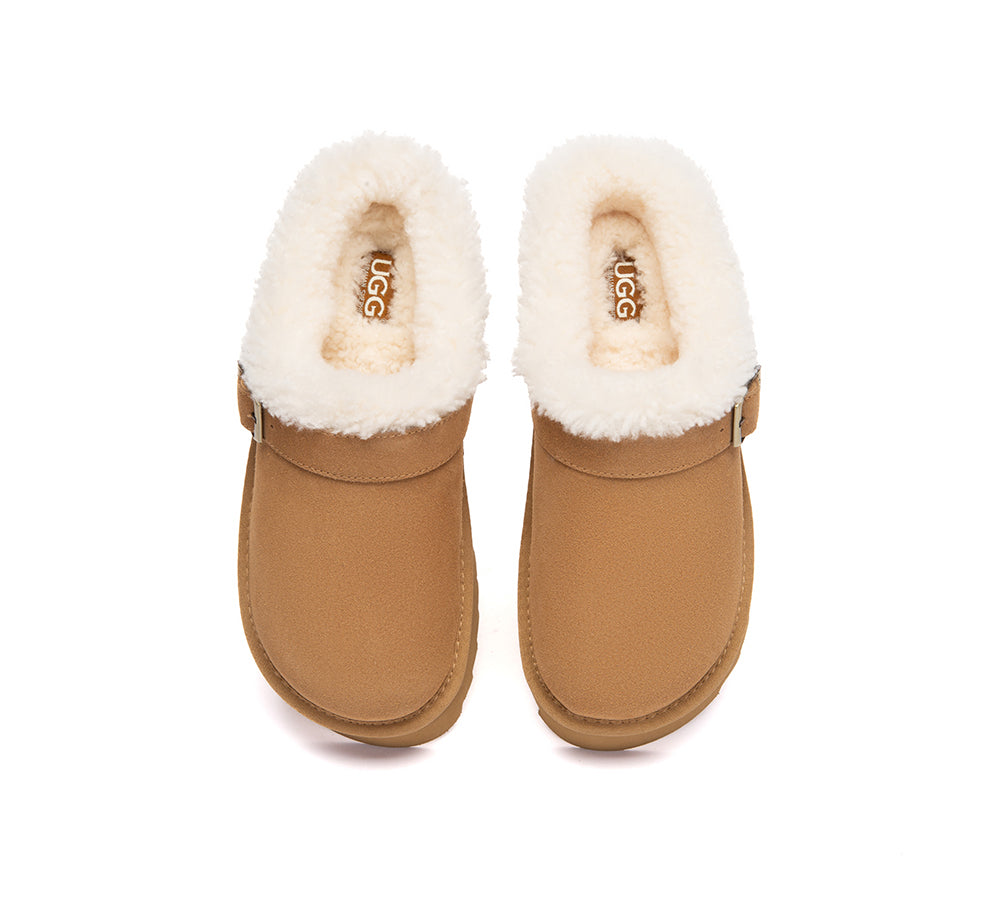 UGG Slippers Sheepskin Wool Adjustable Strap Platform Pulsey