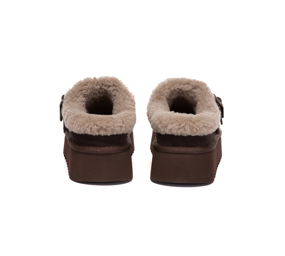 UGG Slippers Sheepskin Wool Adjustable Strap Platform Pulsey