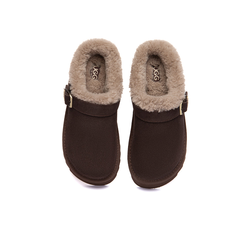 UGG Slippers Sheepskin Wool Adjustable Strap Platform Pulsey