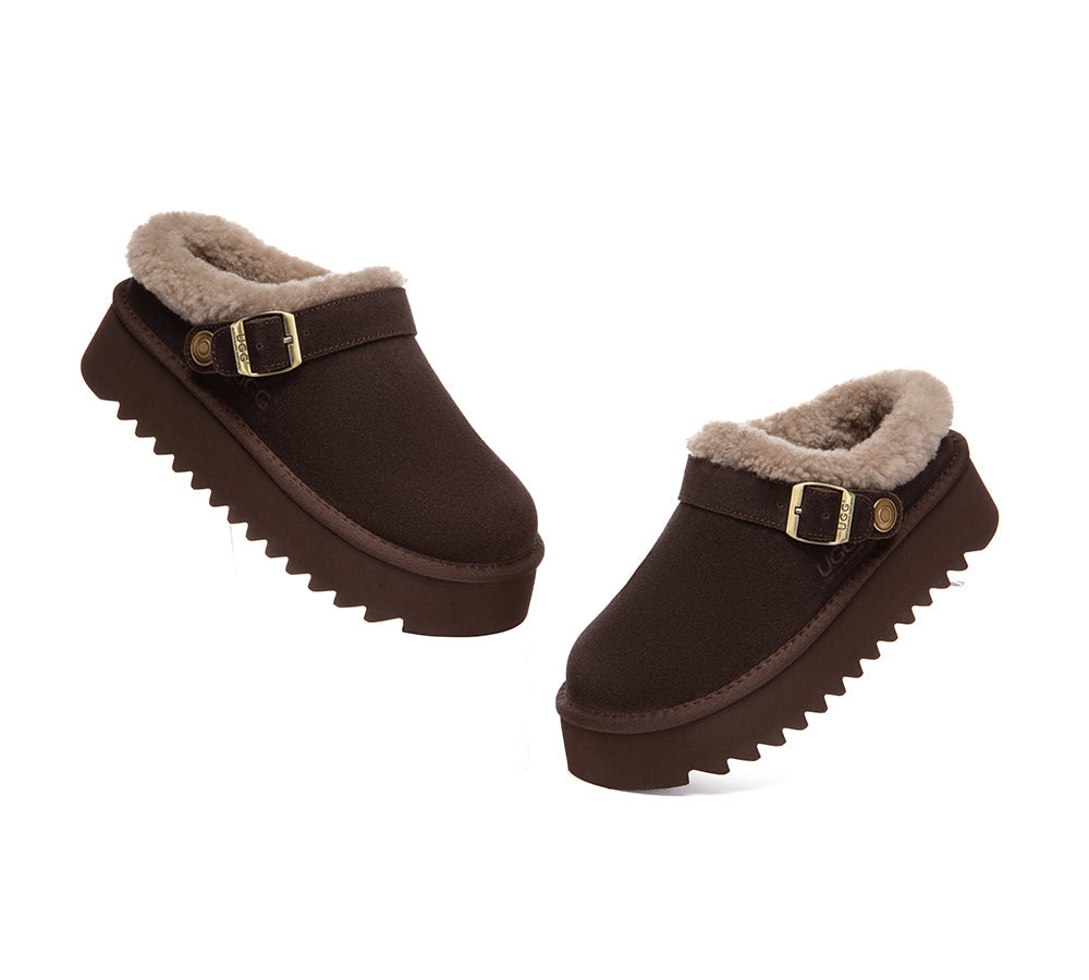 UGG Slippers Sheepskin Wool Adjustable Strap Platform Pulsey
