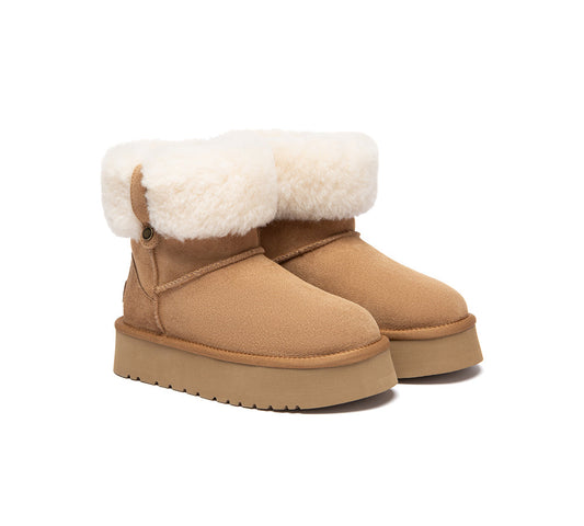 UGG Boots Sheepskin Wool Collar Ankle Mini Platform Eleny