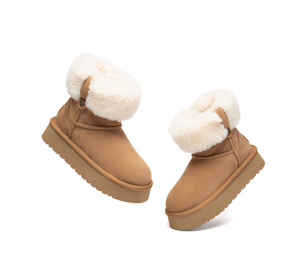 UGG Boots Sheepskin Wool Collar Ankle Mini Platform Eleny