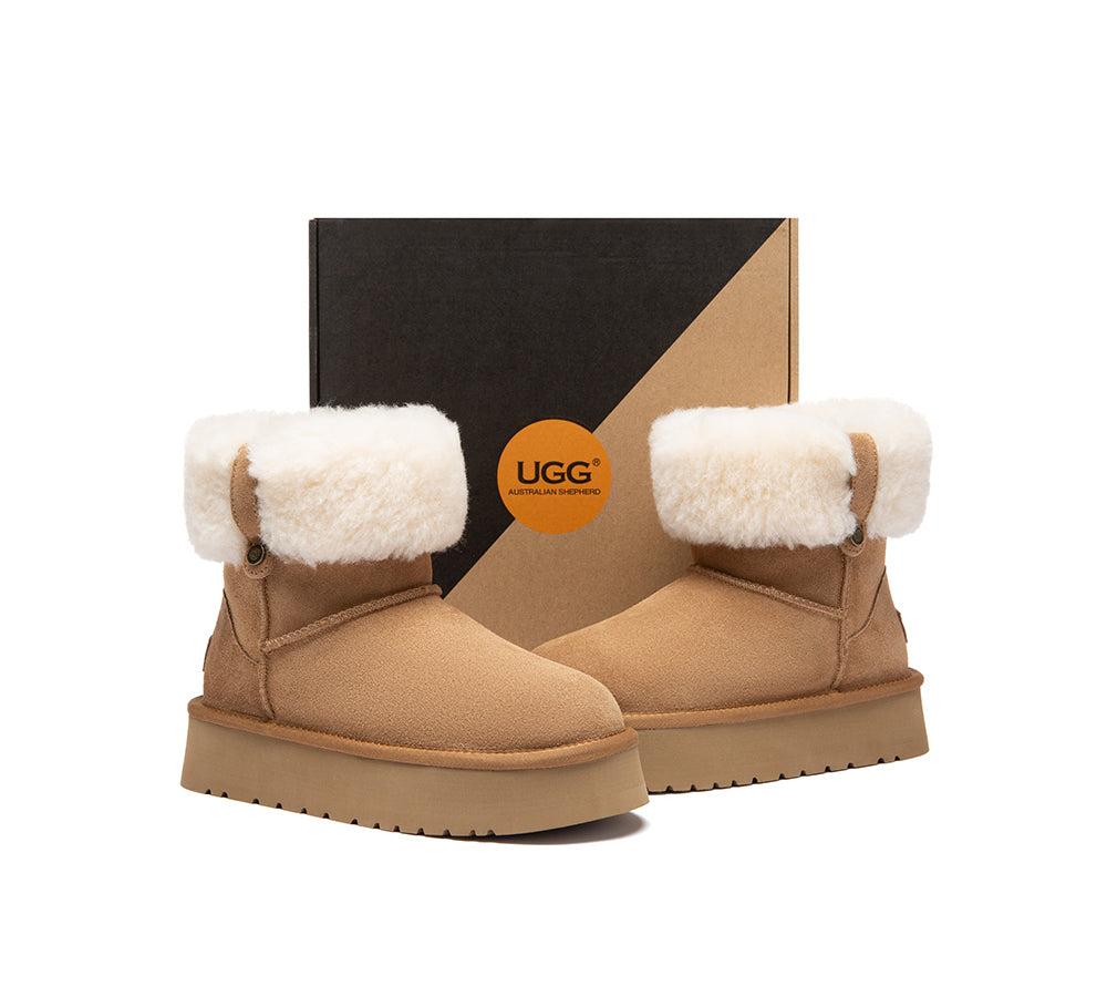 UGG Boots Sheepskin Wool Collar Ankle Mini Platform Eleny