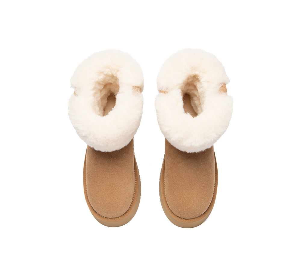 UGG Boots Sheepskin Wool Collar Ankle Mini Platform Eleny
