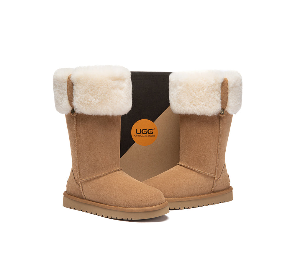 UGG Boots Sheepskin Wool Collar Tall Eleny