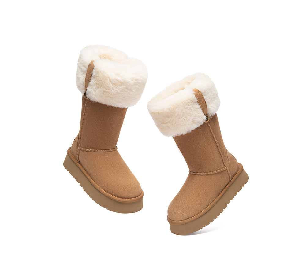 UGG Boots Sheepskin Wool Collar Tall Platform Eleny