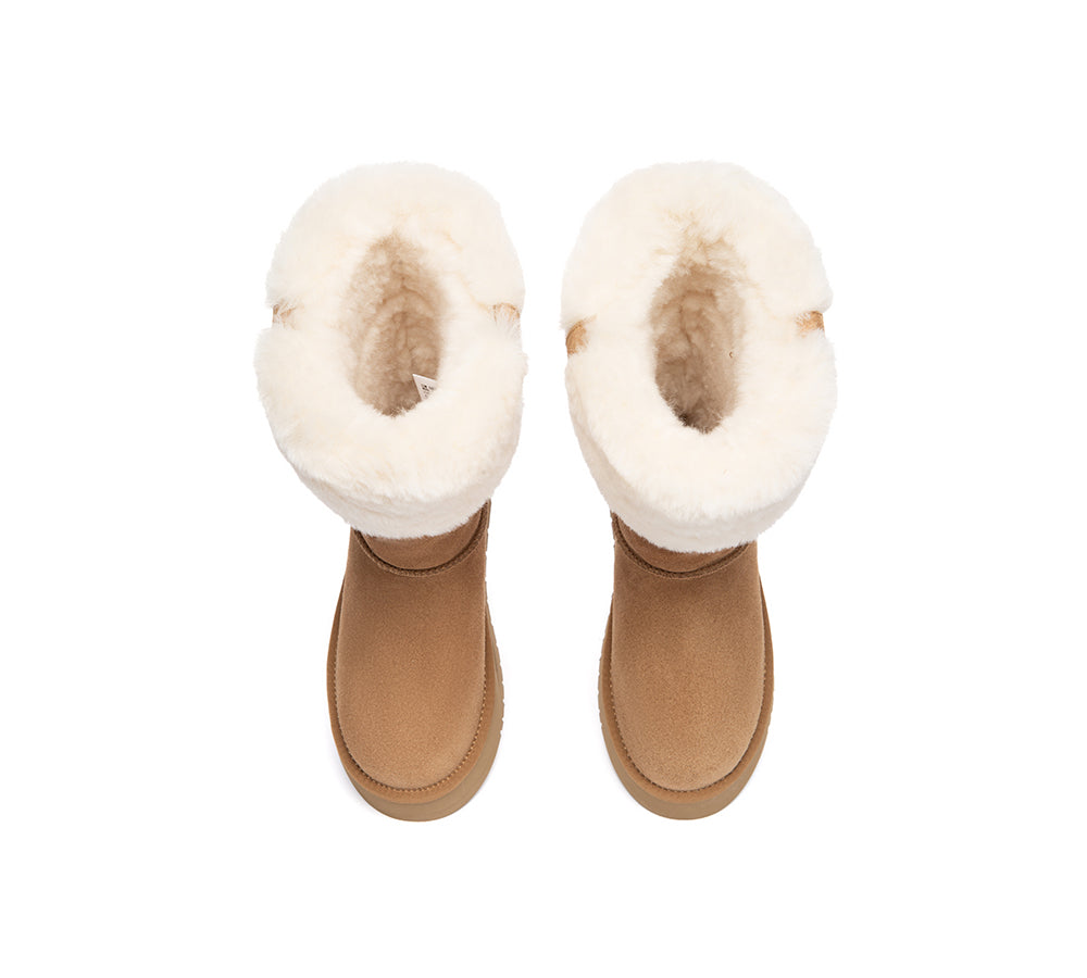 UGG Boots Sheepskin Wool Collar Tall Platform Eleny