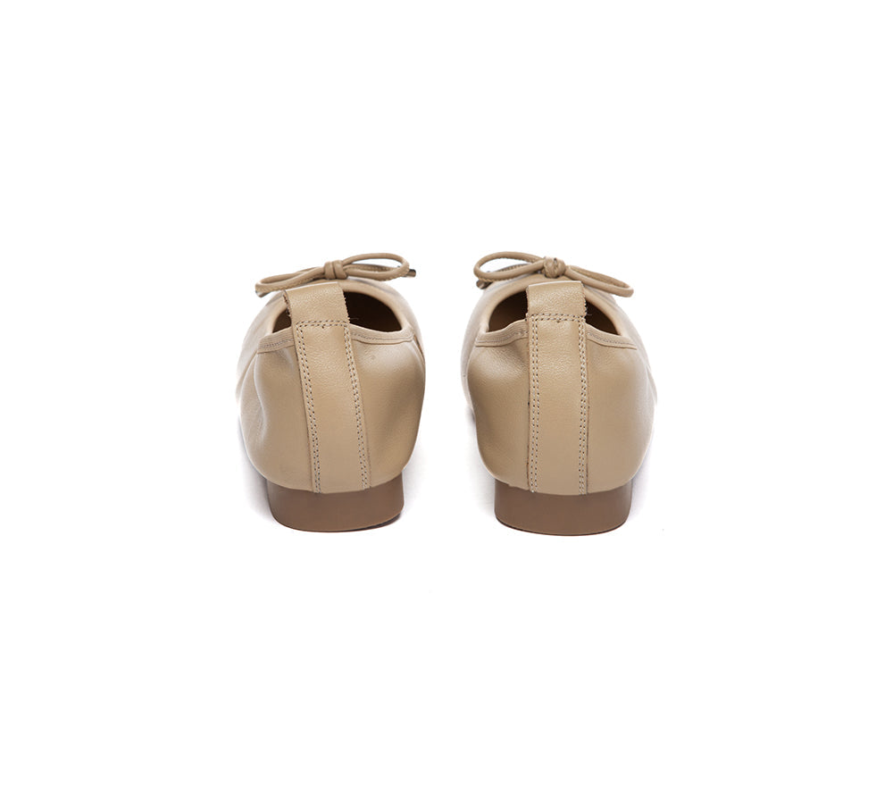 Women Leather Bow Ultra Soft Ballet Flats Suvel