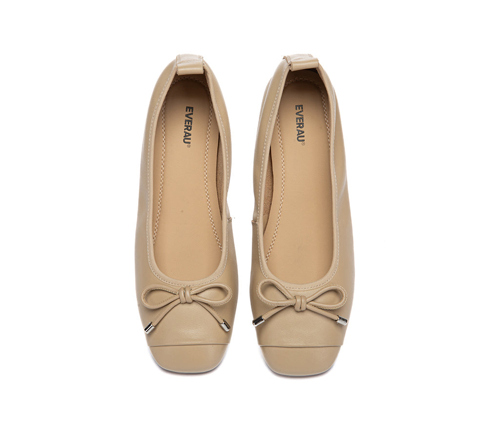 Women Leather Bow Ultra Soft Ballet Flats Suvel