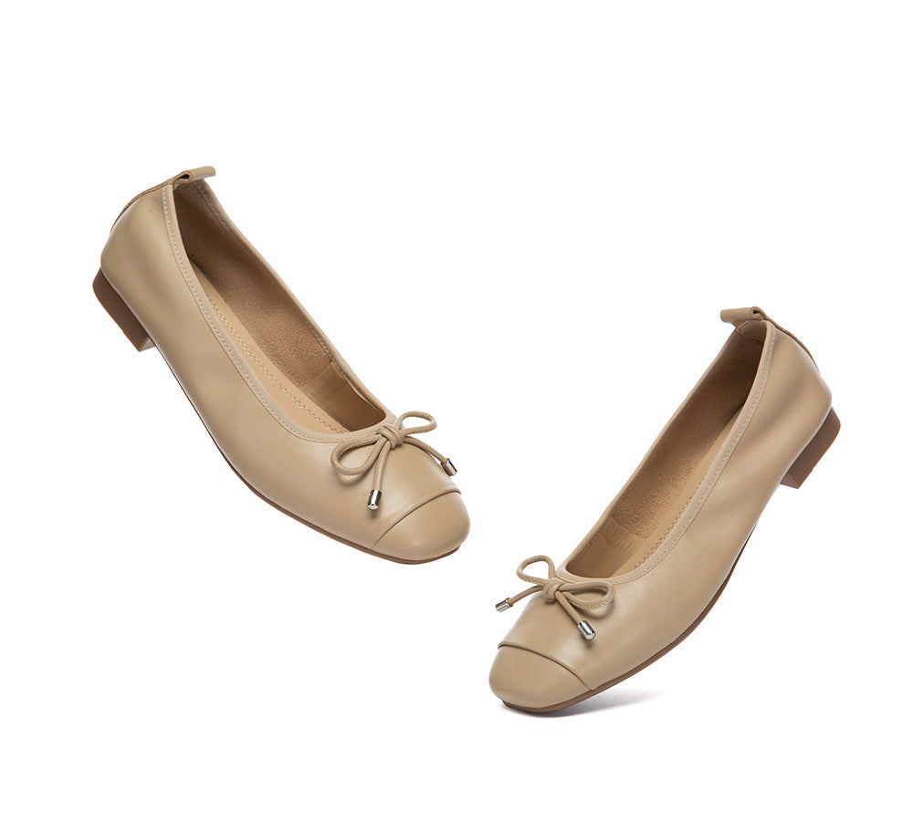 Women Leather Bow Ultra Soft Ballet Flats Suvel