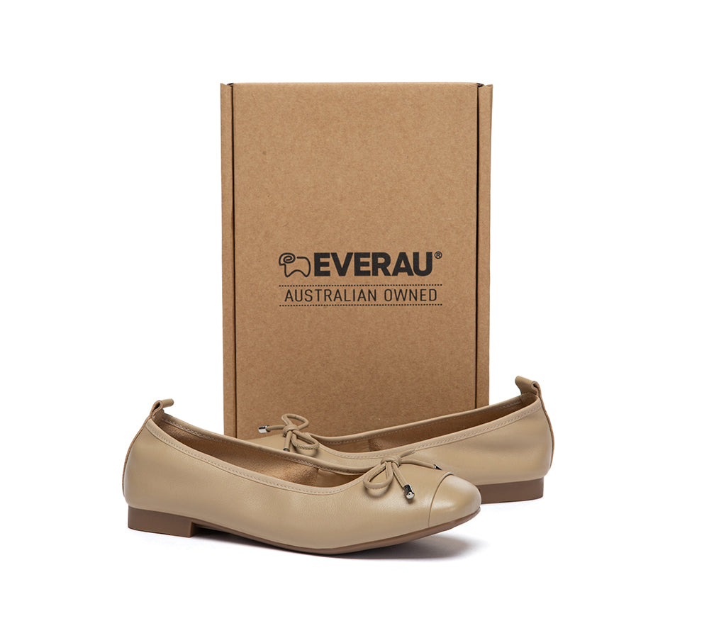 Women Leather Bow Ultra Soft Ballet Flats Suvel