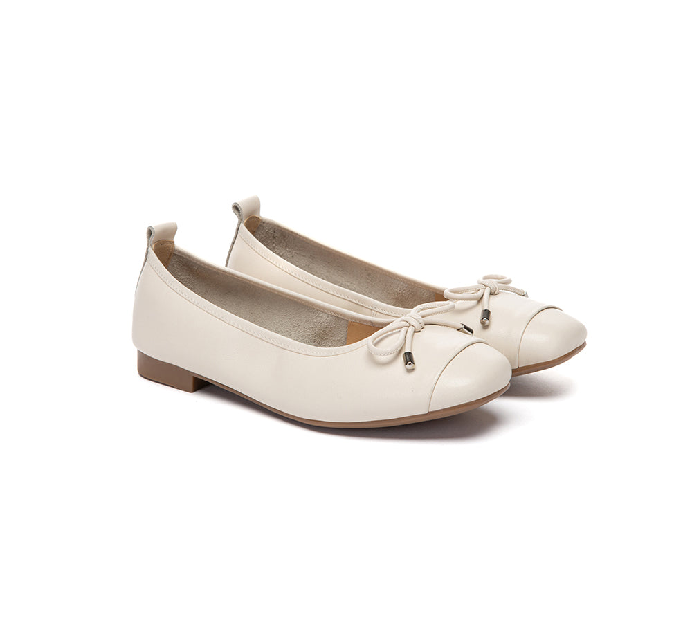 Women Leather Bow Ultra Soft Ballet Flats Suvel