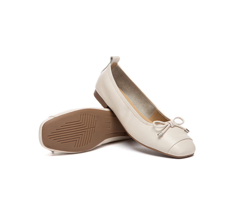 Women Leather Bow Ultra Soft Ballet Flats Suvel