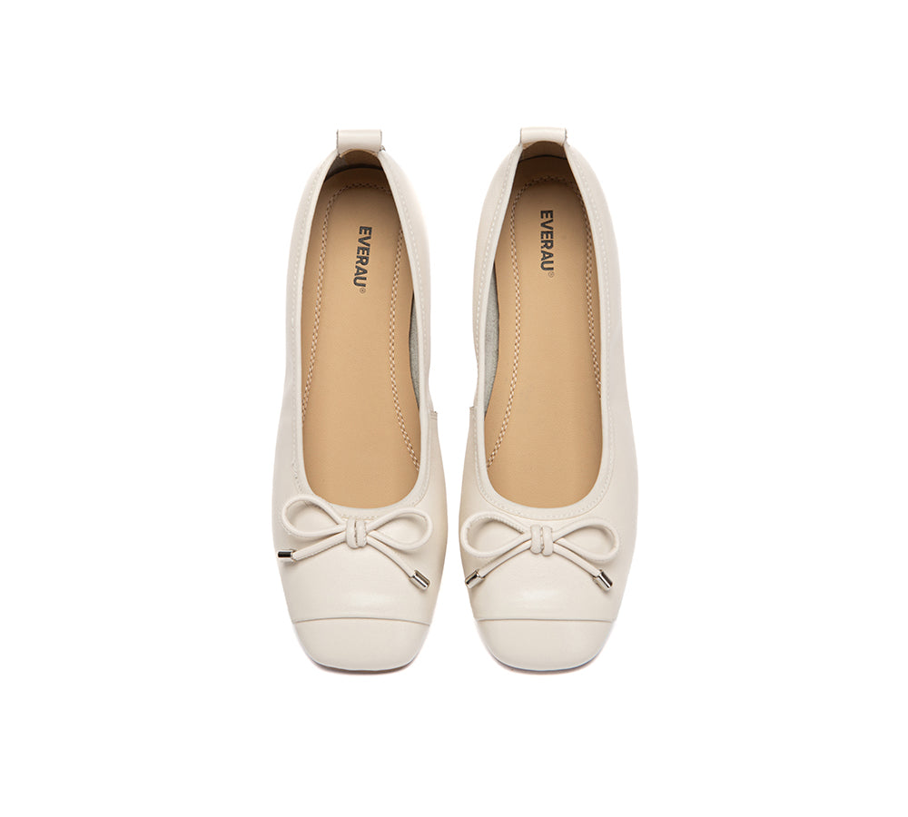 Women Leather Bow Ultra Soft Ballet Flats Suvel