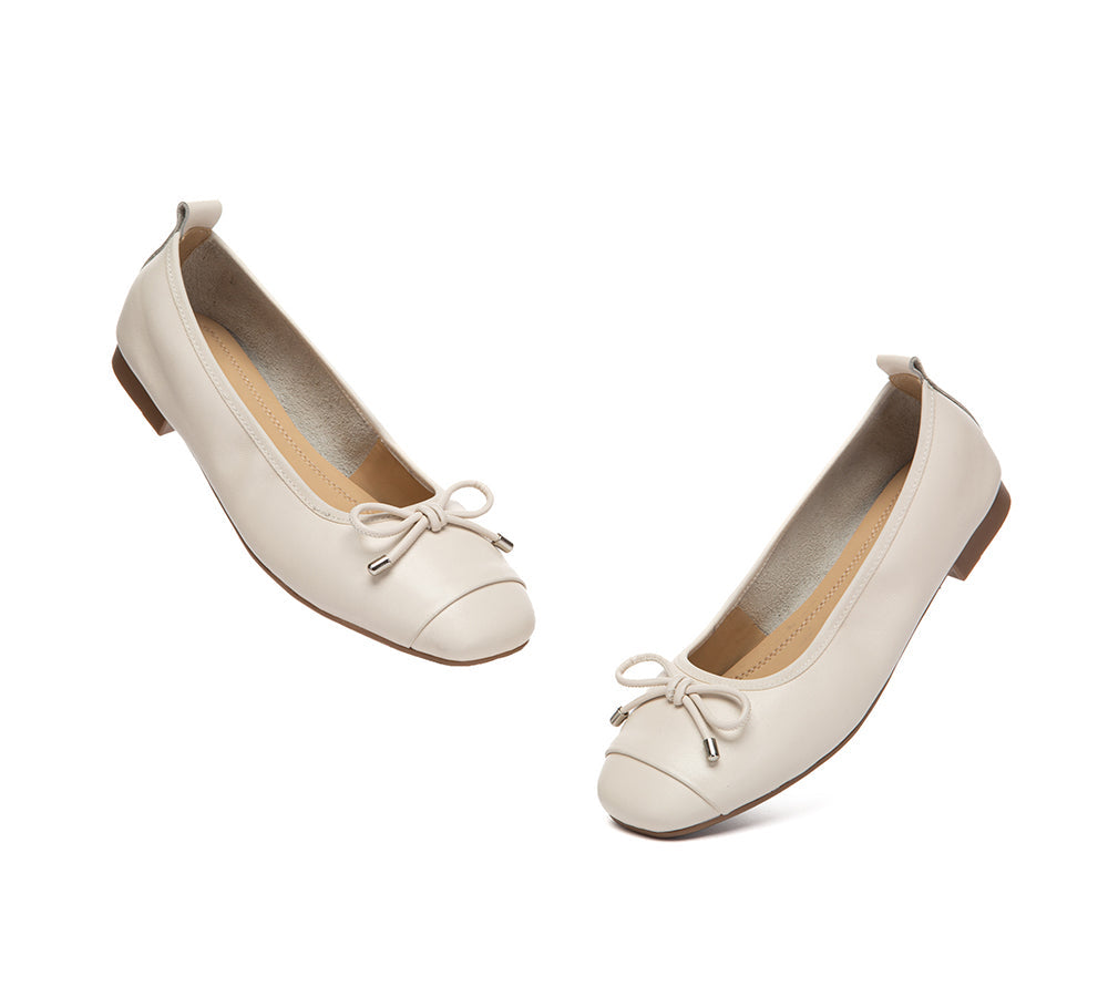 Women Leather Bow Ultra Soft Ballet Flats Suvel
