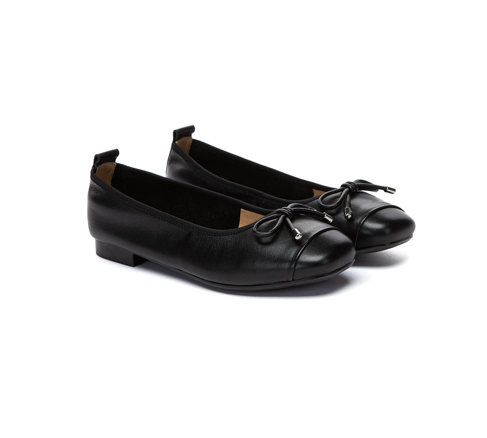 Women Leather Bow Ultra Soft Ballet Flats Suvel
