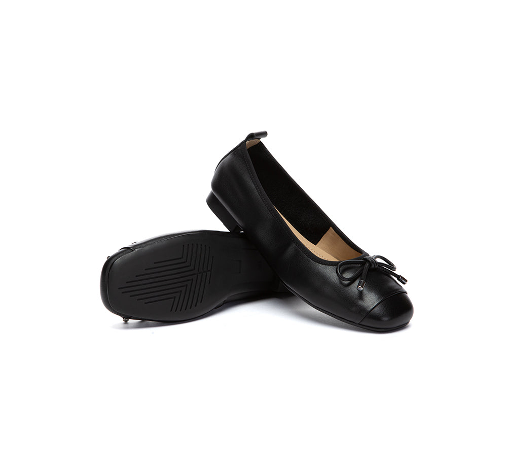 Women Leather Bow Ultra Soft Ballet Flats Suvel