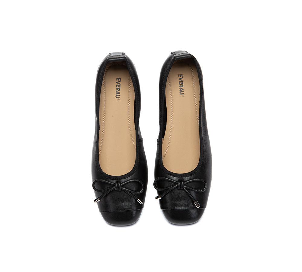 Women Leather Bow Ultra Soft Ballet Flats Suvel