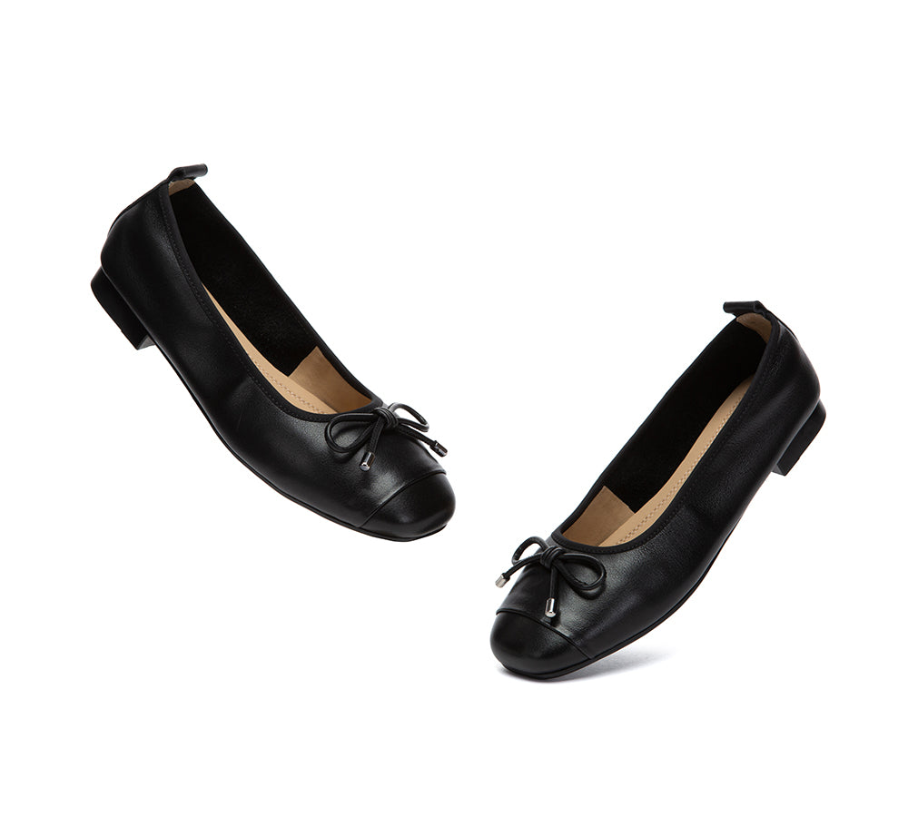 Women Leather Bow Ultra Soft Ballet Flats Suvel