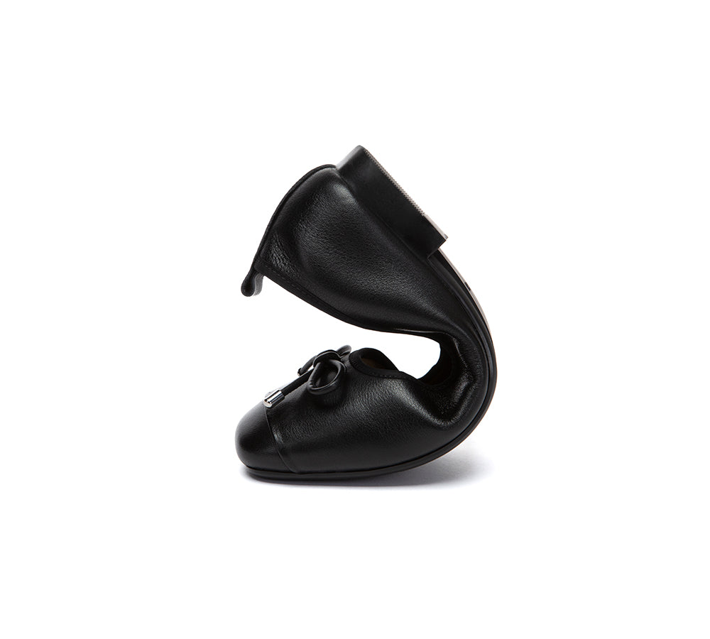 Women Leather Bow Ultra Soft Ballet Flats Suvel