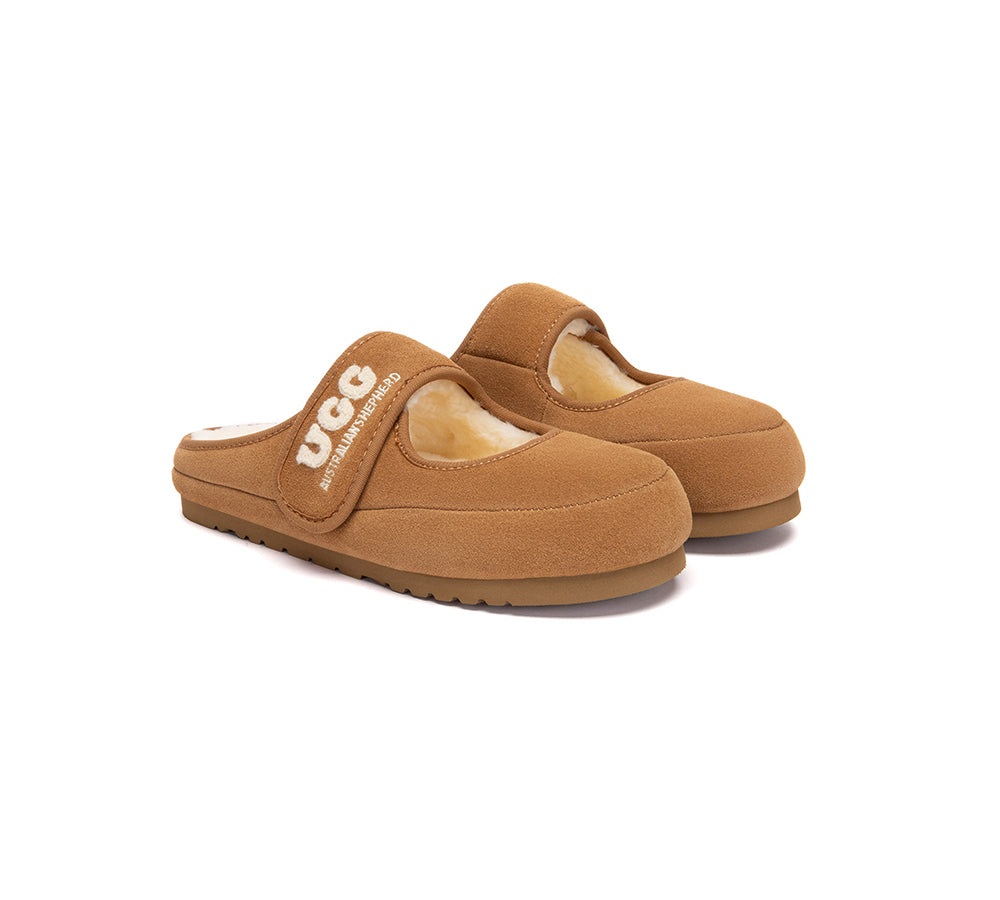 UGG Slippers Sheepskin Wool Adjustable Strap Mary Jane Velly