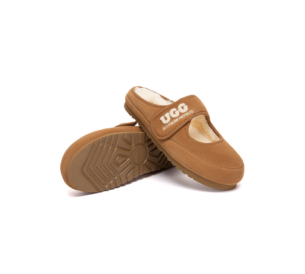 UGG Slippers Sheepskin Wool Adjustable Strap Mary Jane Velly