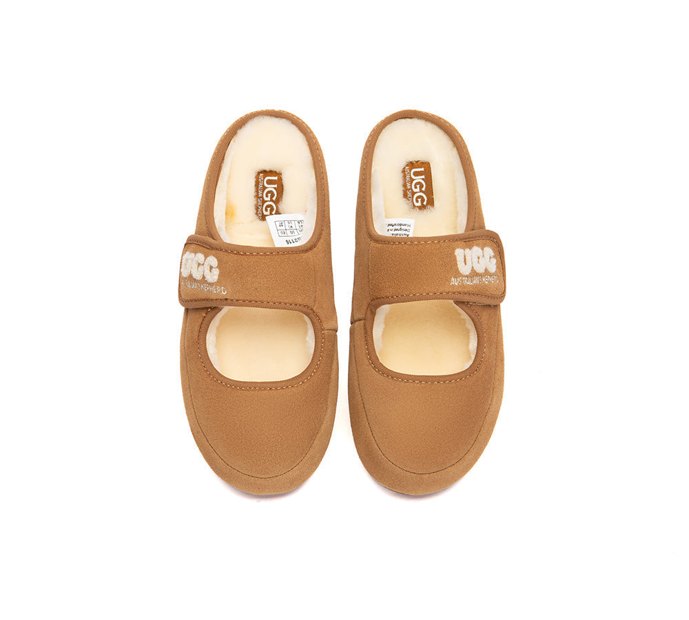 UGG Slippers Sheepskin Wool Adjustable Strap Mary Jane Velly