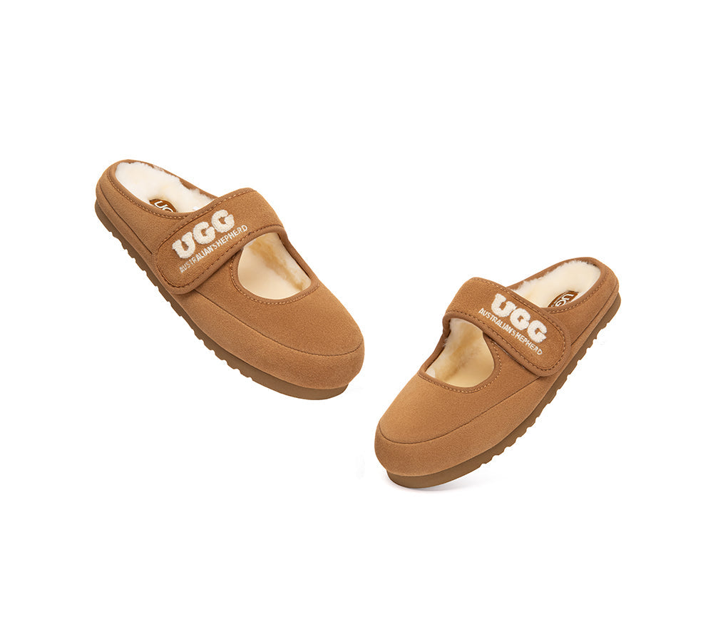 UGG Slippers Sheepskin Wool Adjustable Strap Mary Jane Velly
