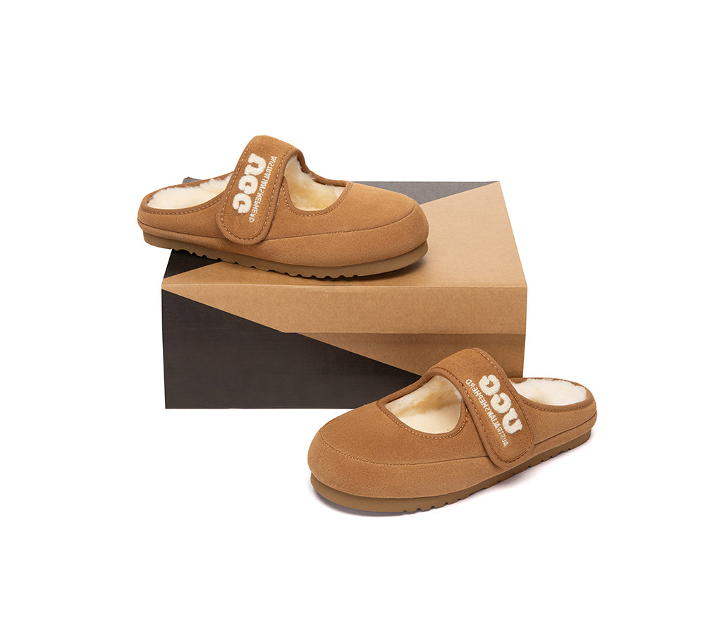 UGG Slippers Sheepskin Wool Adjustable Strap Mary Jane Velly