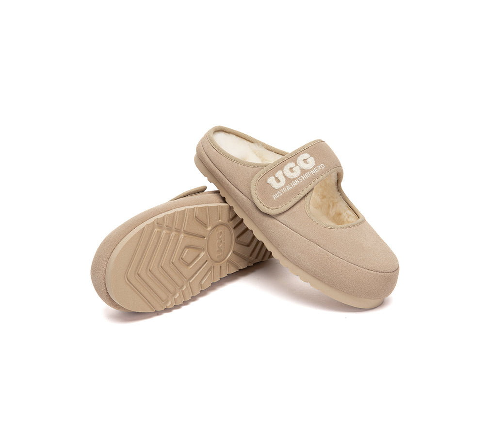 UGG Slippers Sheepskin Wool Adjustable Strap Mary Jane Velly