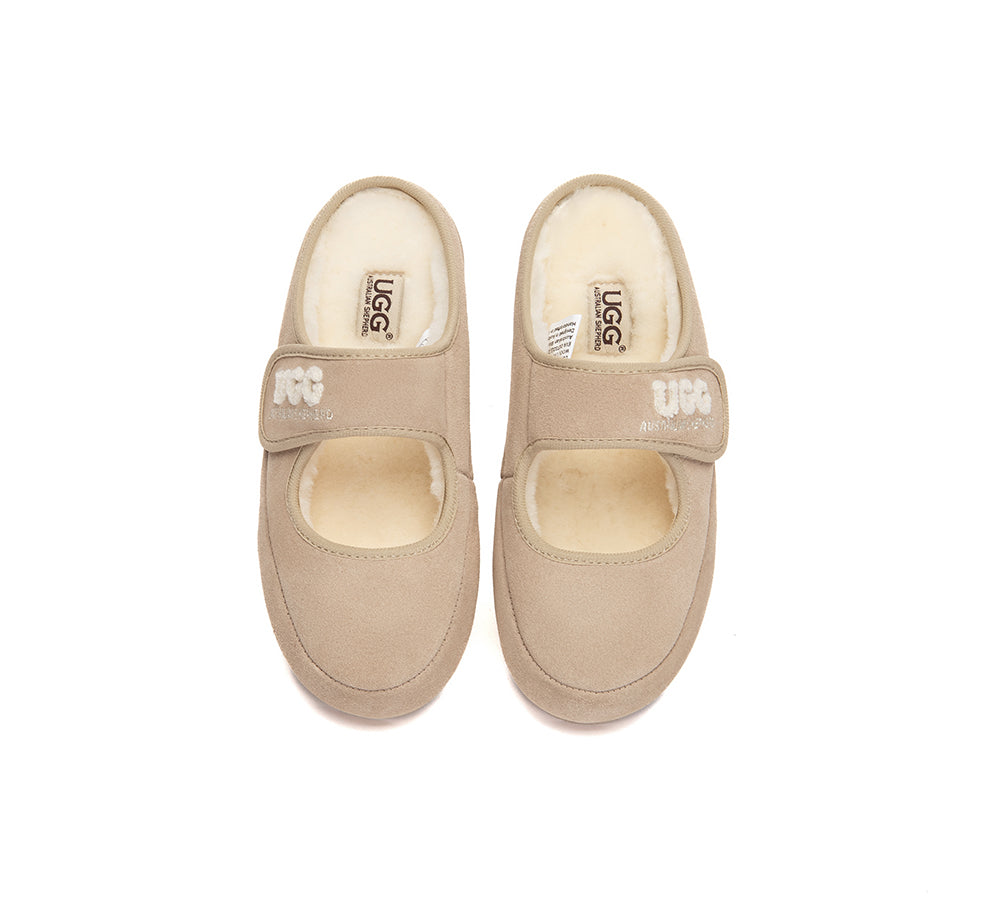 UGG Slippers Sheepskin Wool Adjustable Strap Mary Jane Velly