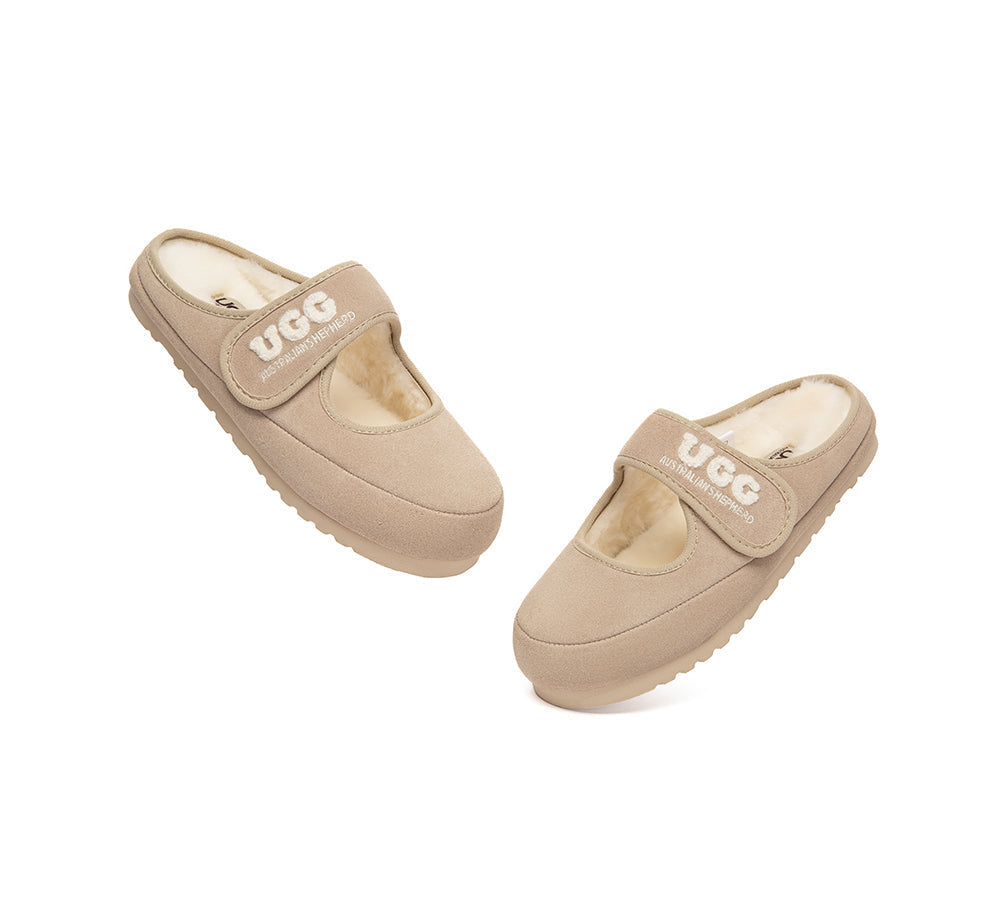 UGG Slippers Sheepskin Wool Adjustable Strap Mary Jane Velly
