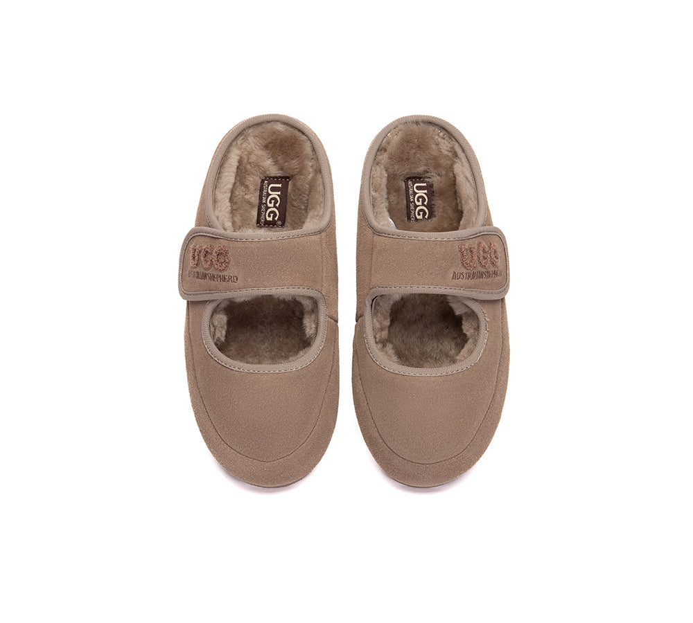 UGG Slippers Sheepskin Wool Adjustable Strap Mary Jane Velly