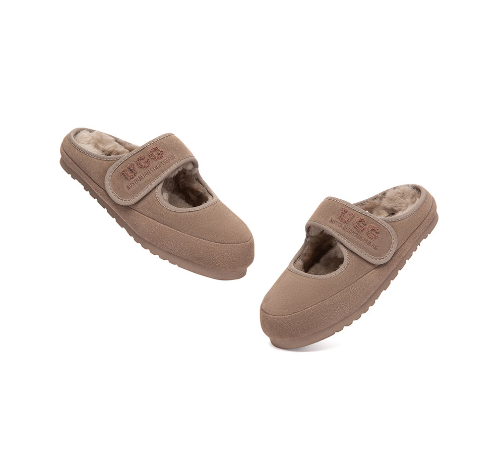 UGG Slippers Sheepskin Wool Adjustable Strap Mary Jane Velly