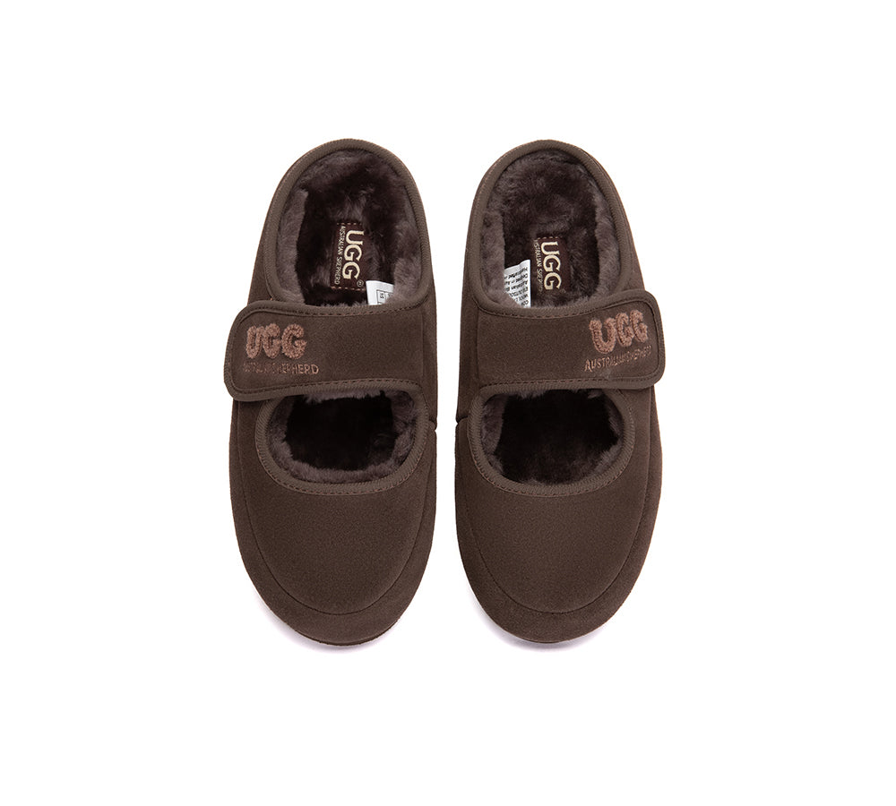UGG Slippers Sheepskin Wool Adjustable Strap Mary Jane Velly