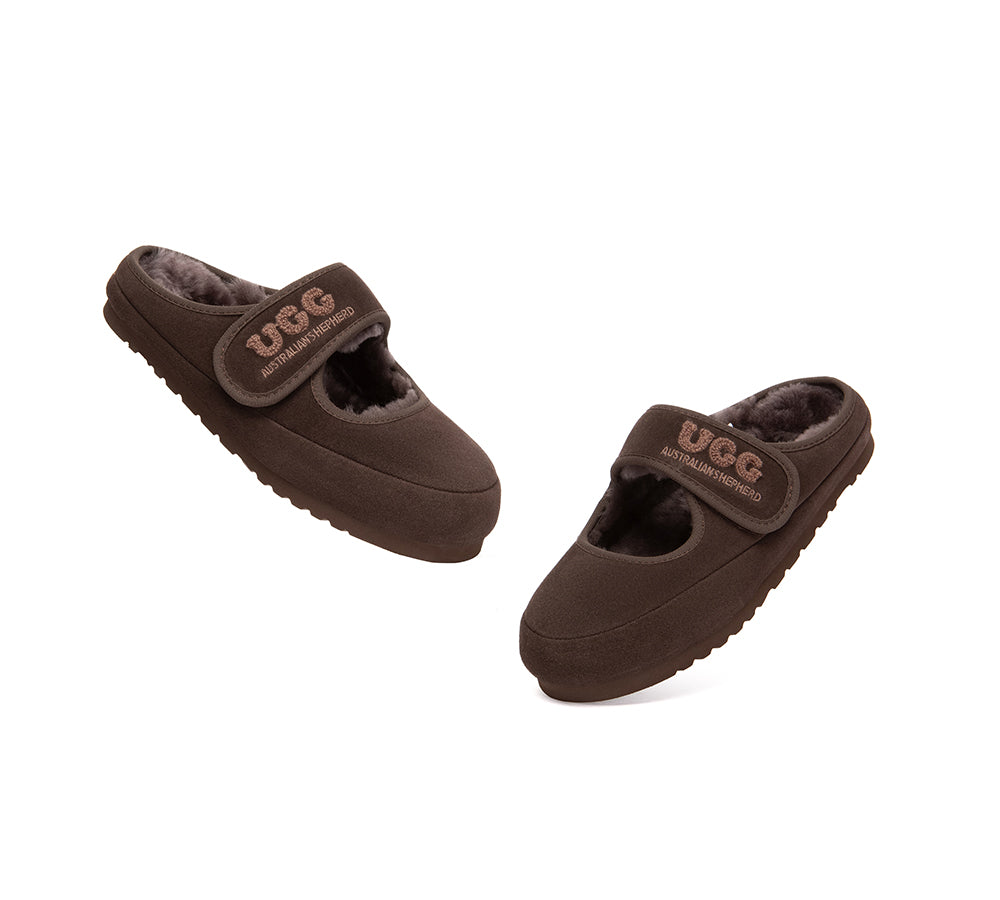 UGG Slippers Sheepskin Wool Adjustable Strap Mary Jane Velly