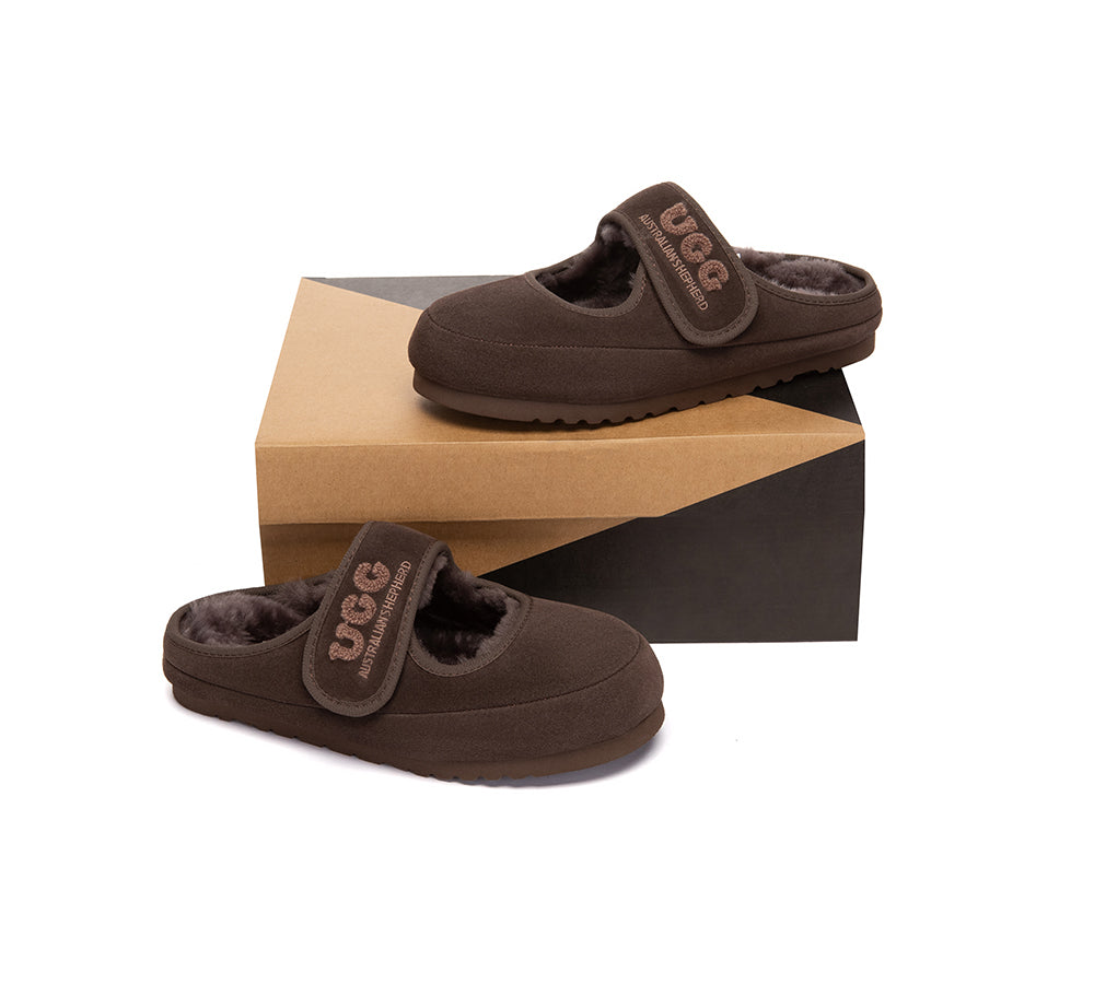 UGG Slippers Sheepskin Wool Adjustable Strap Mary Jane Velly