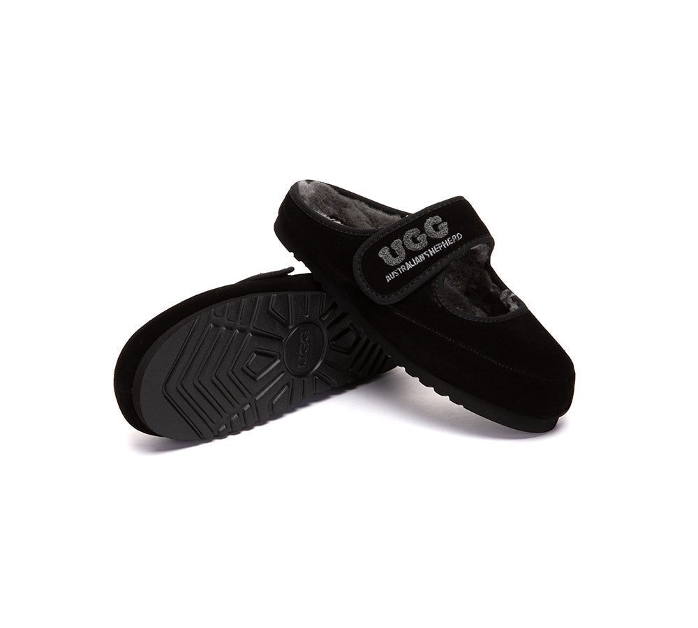 UGG Slippers Sheepskin Wool Adjustable Strap Mary Jane Velly