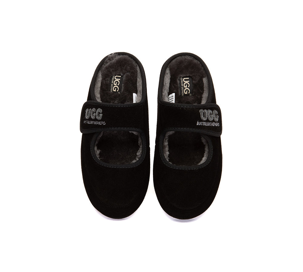 UGG Slippers Sheepskin Wool Adjustable Strap Mary Jane Velly