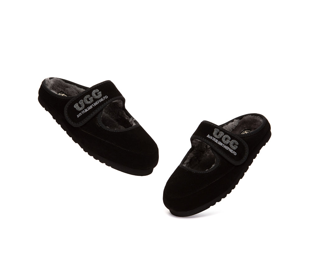UGG Slippers Sheepskin Wool Adjustable Strap Mary Jane Velly