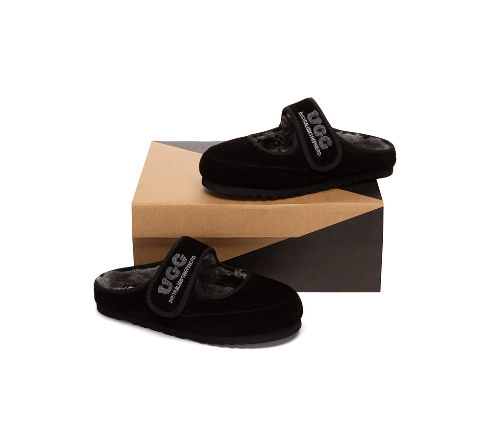UGG Slippers Sheepskin Wool Adjustable Strap Mary Jane Velly