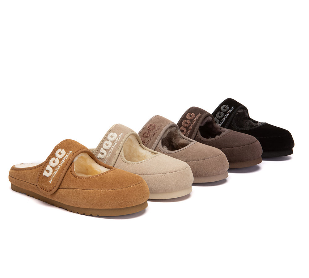 UGG Slippers Sheepskin Wool Adjustable Strap Mary Jane Velly