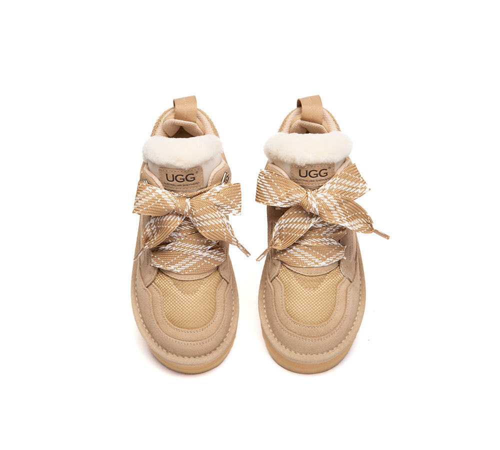 UGG Boots Kids Sheepskin Wool Lace Up Platform Sneakers Parkyr